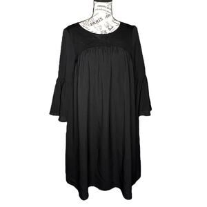French Connection (XS) Black Bell Sleeve Babydoll Shift Back Cutout Mini Dress